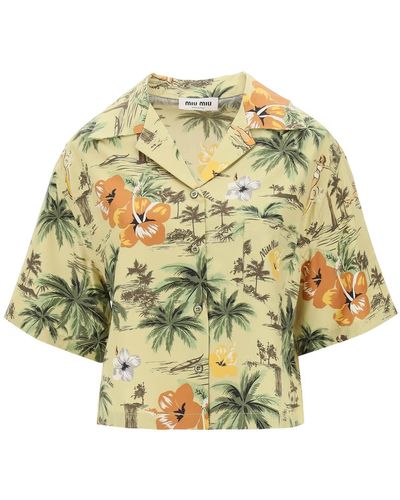 Miu Miu Hawaii Silk Boxy Shirt - Yellow