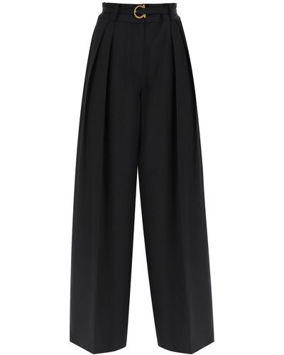 Ferragamo Silk Trousers With Gancini Belt - Black
