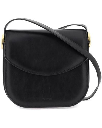 Jil Sander Padded Leather Coin Shoulder Bag With Adjustable Strap - Black