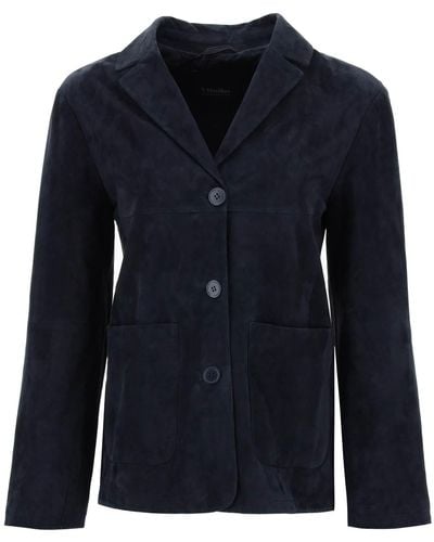 Max Mara Perry Jacket In Suede Leather - Blue