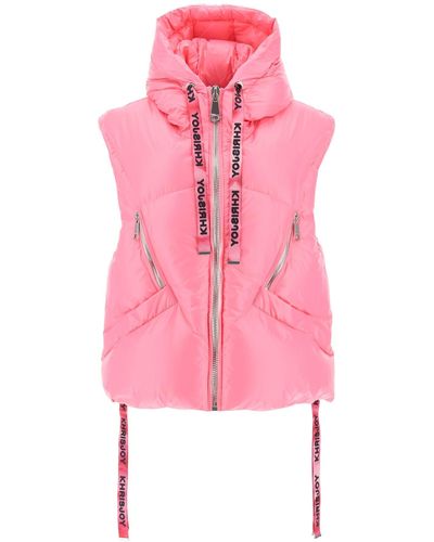 Khrisjoy Oversized Puffer Vest With Hood - Pink