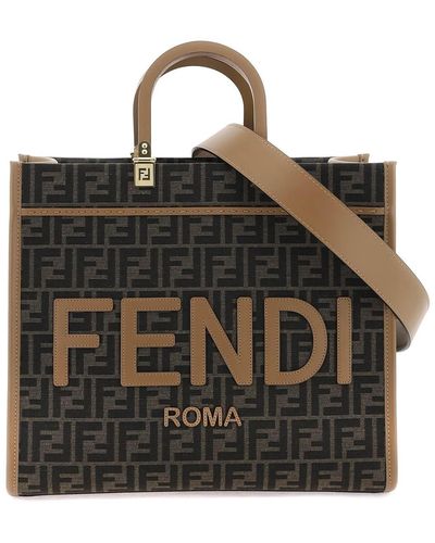 Fendi Sunshine Medium Tote Bag With Jacquard Ff Pattern - Black