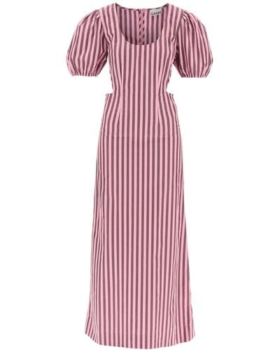 Ganni Striped Maxi Dress With Cut-Outs - Purple