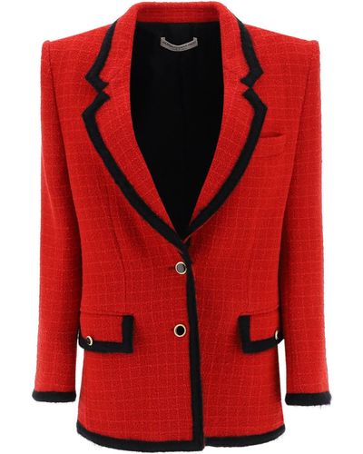 Alessandra Rich Giacca Monopetto In Tweed Bouclé - Rosso