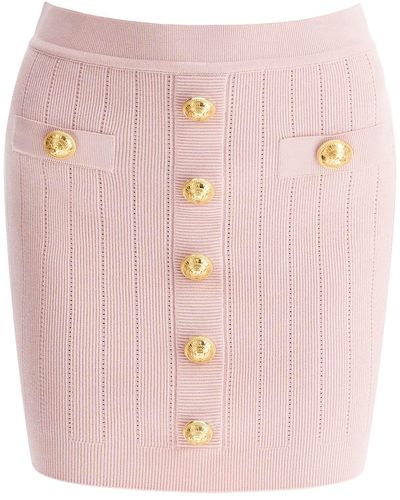 Balmain Knitted Mini Skirt With Embossed Buttons - Pink
