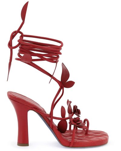 Burberry Ivy Flora Leather Sandals With Heel - Red