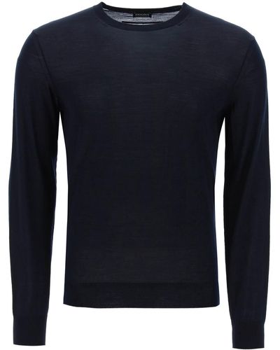 Zegna Crew Neck Sweater In Pure Wool - Blue