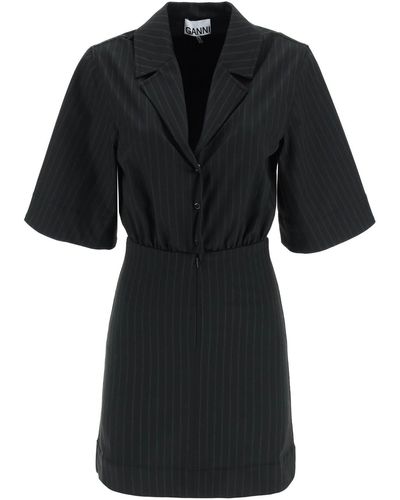 Ganni Pinstripe Mini Dress - Black