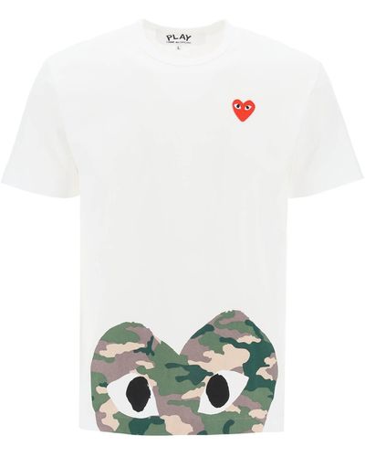 COMME DES GARÇONS PLAY T-shirt stampa Camouflage Heart - Bianco