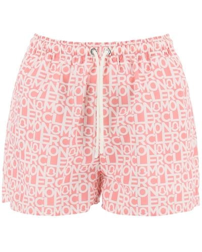 Moncler Basic Logo Shorts In Technical Fabric - Pink