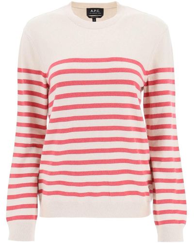 A.P.C. 'phoebe' Striped Cashmere And Cotton Jumper - Pink