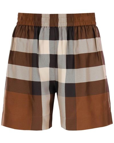 Burberry Exploded Check Silk Shorts - Brown
