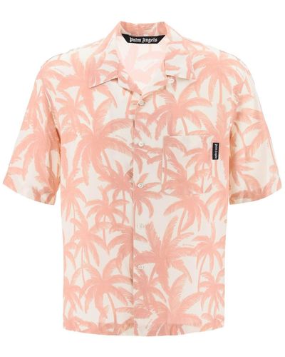 Palm Angels Bowling Shirt With Palms Motif - Pink