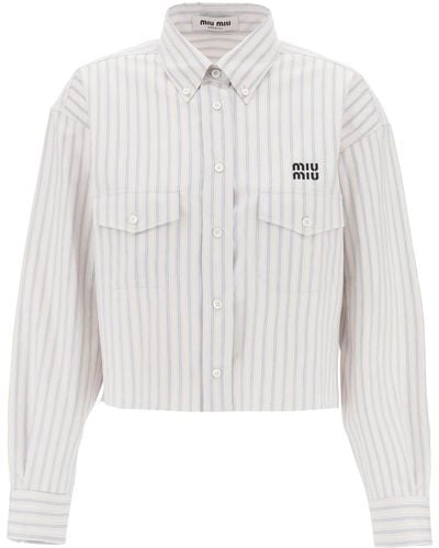 Miu Miu Striped Cropped Shirt - White
