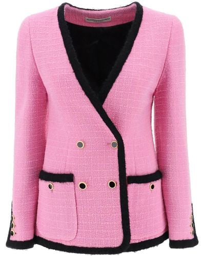 Alessandra Rich Double-breasted Boucle Tweed Jacket - Pink