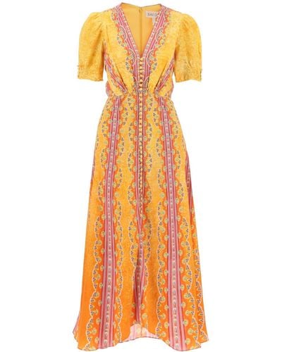 Saloni Long Silk Dress Lea - Orange