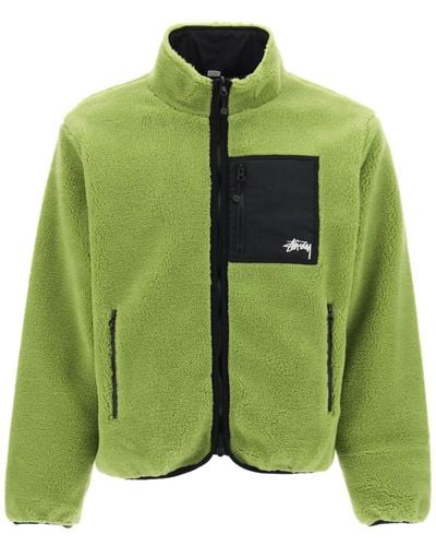 Stussy Reversible Jacket In Sherpa Fleece And Nylone - Green