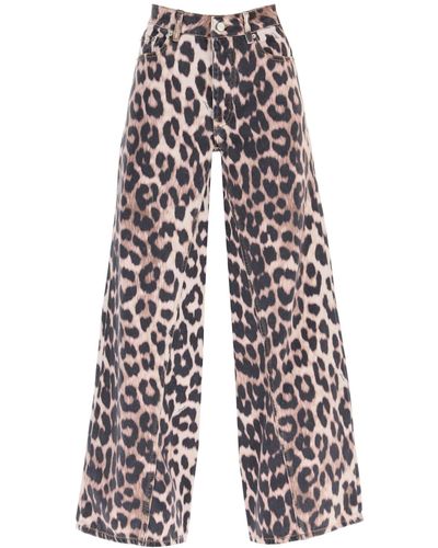 Ganni 'jozey' Relaxed Wide Fit Leopard Print Jeans - White