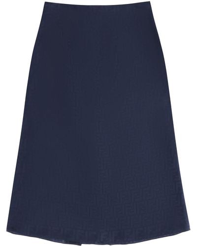 Fendi Ff Jacquard Satin Pencil Skirt - Blue