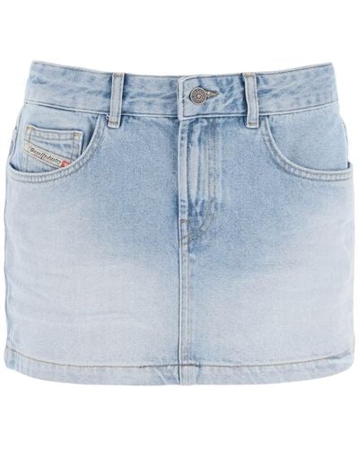DIESEL Denim Mini Skirt With Maxi Logo Patch - Blue