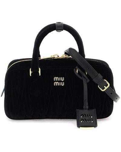 Miu Miu Small Arcadie Velvet Bowling Bag - Black