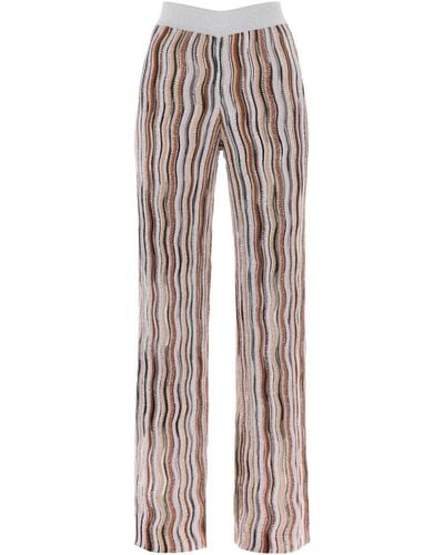 Missoni Sequined Knit Pants With Wavy Motif - Metallic