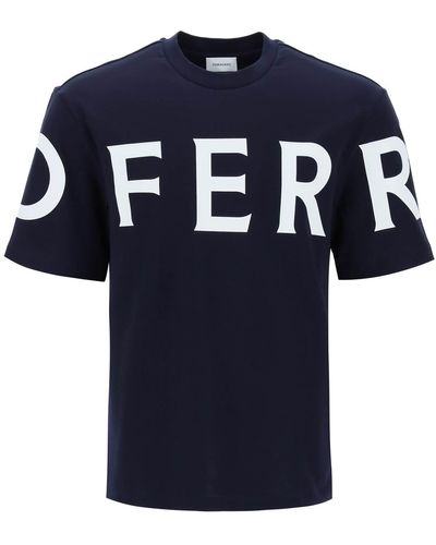 Ferragamo Short Sleeve T-shirt With Oversized Logo - Blue