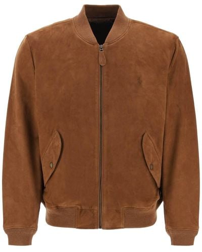 Polo Ralph Lauren Suede Leather Bomber Jacket - Brown