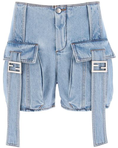 Fendi Cargo Shorts In Denim - Blue