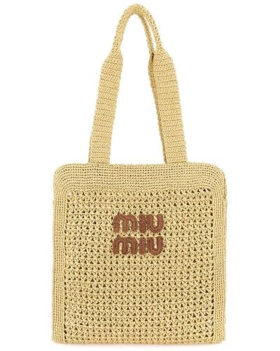 Miu Miu Raffia Tote Bag For - Metallic
