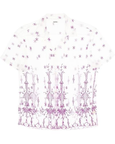 Bode Lavandula Bowling Shirt In Embroidered Tulle - White
