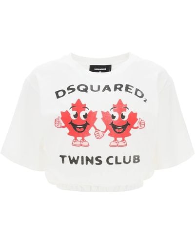 DSquared² T Shirt Crop Con Stampa Twins Club - Rosso