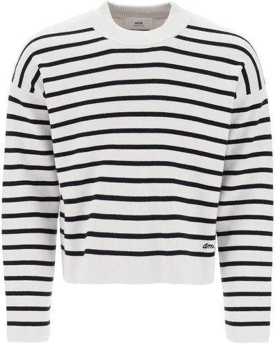 Ami Paris Ami Alexandre Matiussi Striped Magic Pullover Sweater - White