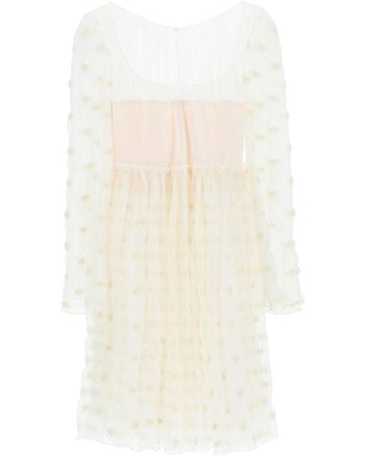 Chloé Chloe' Silk Mulsin Dress With Star Embroideries - Natural