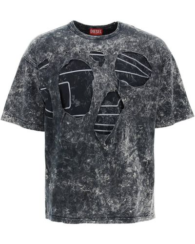 DIESEL Destroyed T-Shirt With Peel - Grey