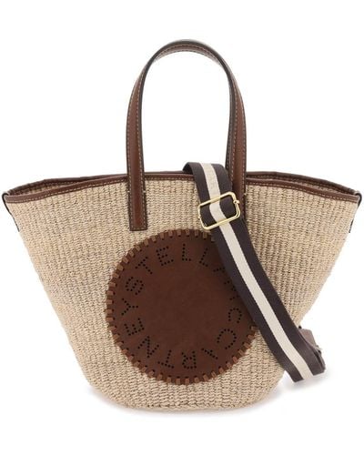 Stella McCartney Raffia Shoulder Bag With Logo - Brown