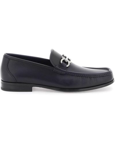 Ferragamo Smooth Leather Loafers With Gancini - Black