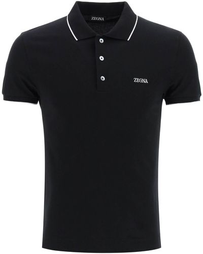 Zegna Polo in cotone con logo - Nero