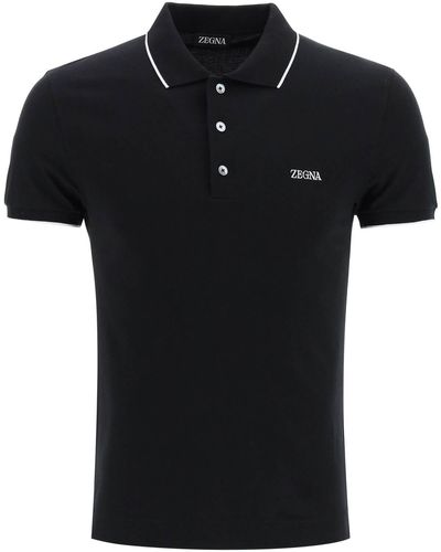 Zegna Zegna Logoed Cotton Polo Shirt - Black
