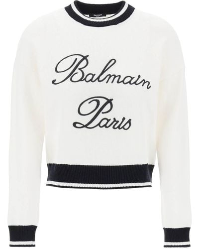 Balmain Pullover con logo ricamato - Bianco