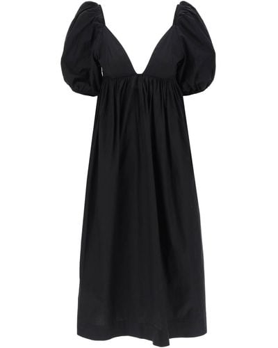 Ganni Maxi Cotton Poplin Dress In - Black
