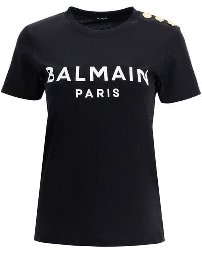 Balmain Logo T-Shirt With Buttons - Black