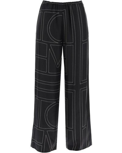 Totême Monogram Embroidered Pajama Pants - Black