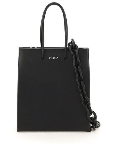 MEDEA Leather Short Bag With Chain Strap - Black