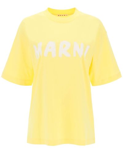 Marni T Shirt Con Maxi Stampa Logo - Giallo