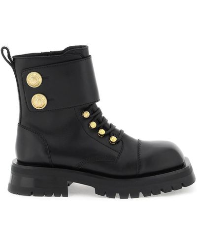 Balmain Leather Ranger Boots With Maxi Buttons - Black