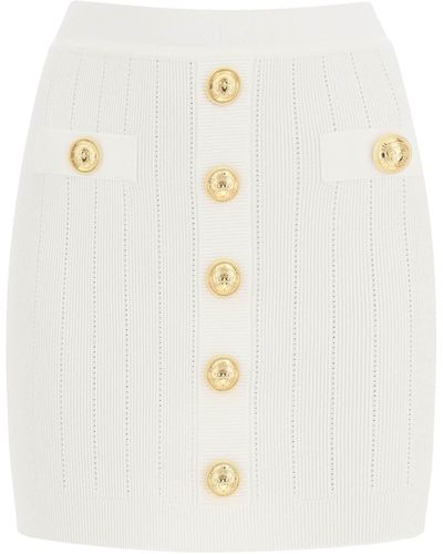 Balmain Knit Mini Skirt With Embossed Buttons - White