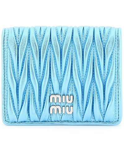 Miu Miu Matelasse' Nappa Leather Small Wallet - Blue