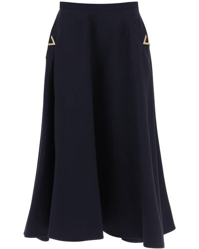 Valentino Garavani Midi Skirt In Crepe Couture With V Gold Detailing - Blue