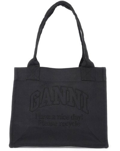 Ganni Recycled Cotton Tote Bag In - Black